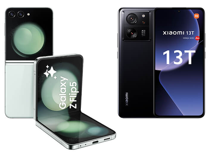 Samsung Galaxy Z Flip5 et Xiaomi 13T