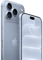iPhone, coloris glacier (bleu clair), vue arrière montrant le Ceramic Shield, le système caméra à trois objectifs