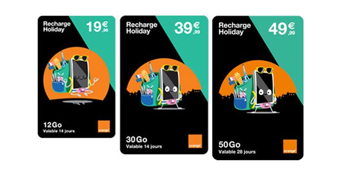 Cartes prépayées Orange Holiday 19,99euros pour 12Go, 39,99euros pour 30Go et 49,99euros pour 50Go 