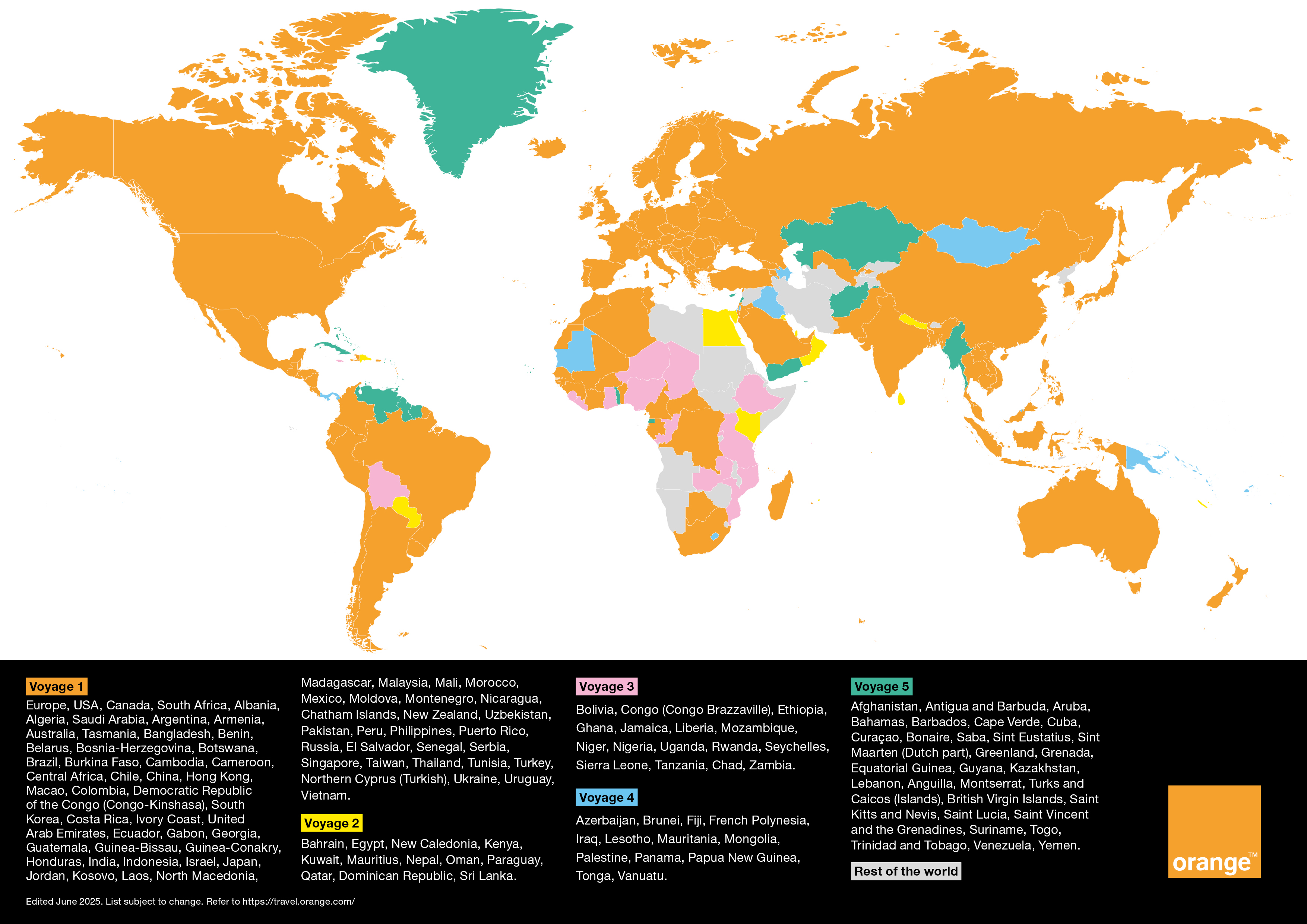 World map with all the data available according to the zone from 50MB to 10GB