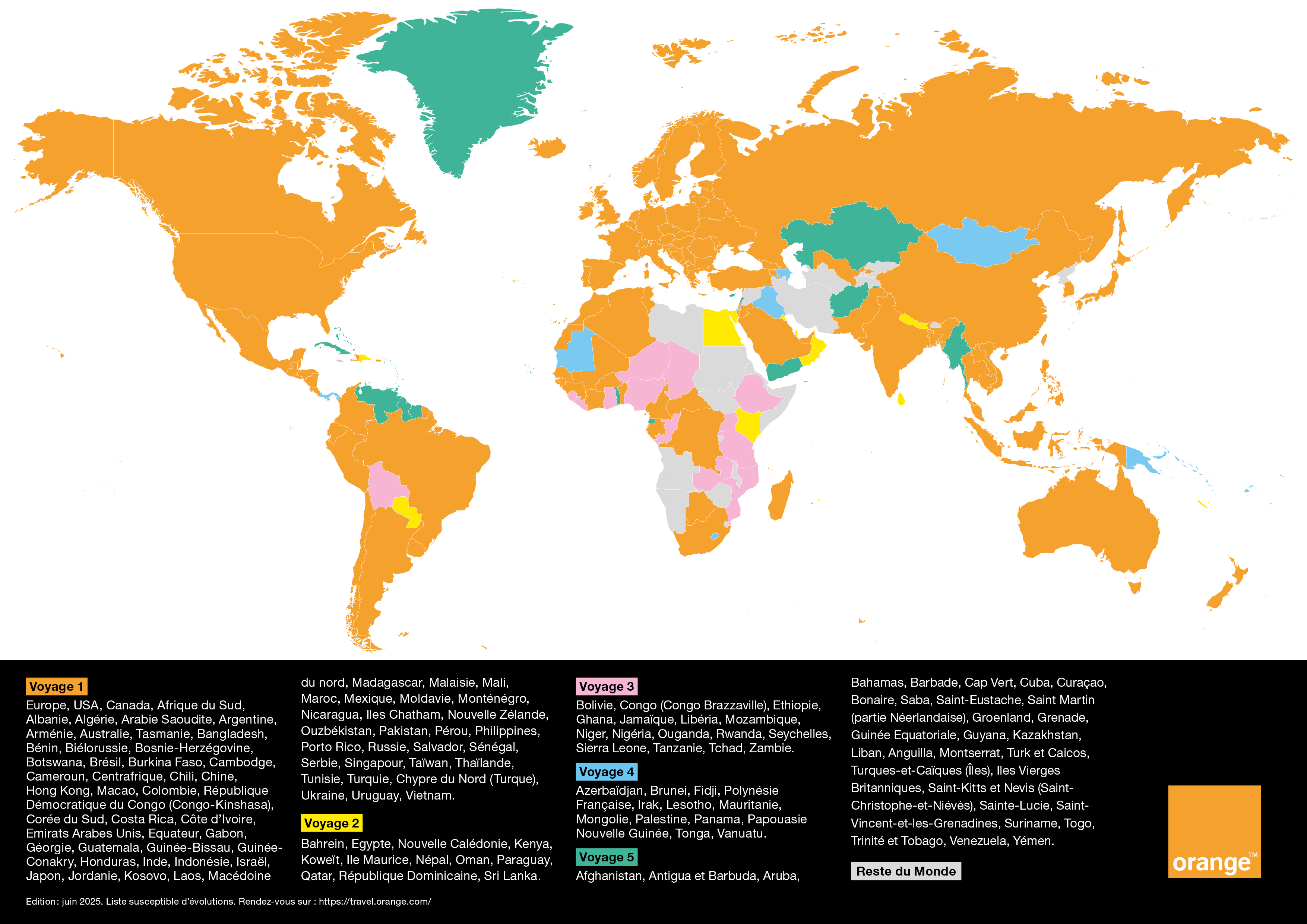La carte du Monde avec toute la data disponible selon votre zone de 50MB à 10GB